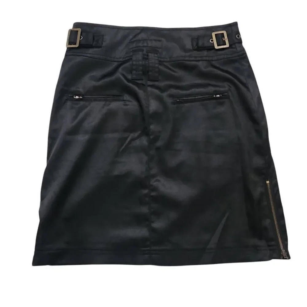 Gold Hawk Women's Size 3 Black Satin Cargo Zip Side Skirt
